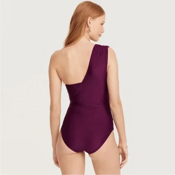 J. Crew Ruched One-Shoulder One-Piece
Swimsuit Iris Purple 14 UPF 50 Padding - Picture 2 of 12